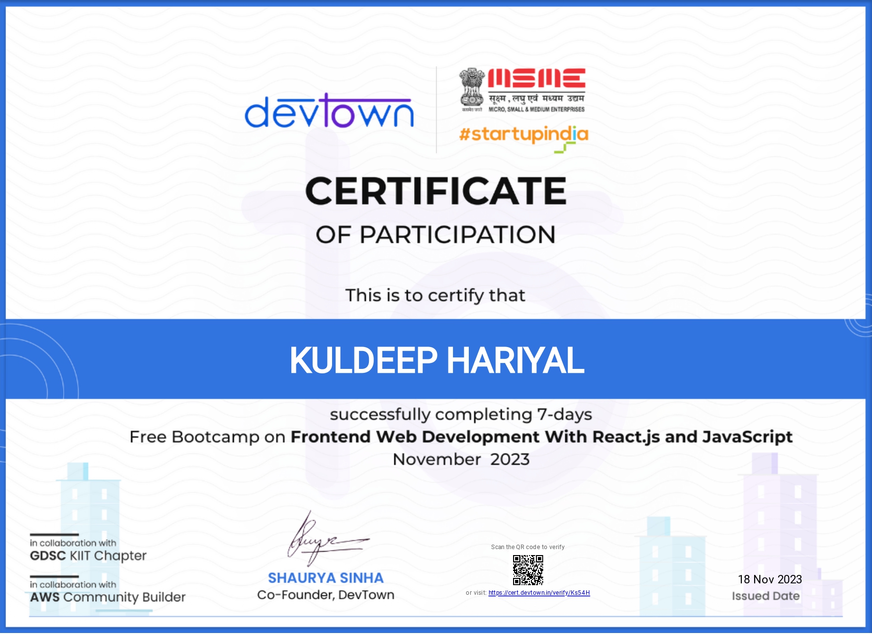 React certificate